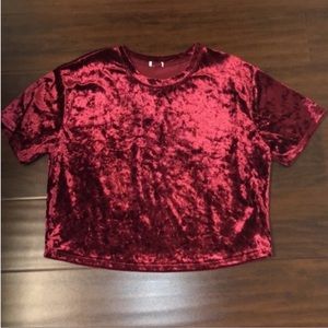 Red Maroon Velvet Boxy Cropped Shirt Top